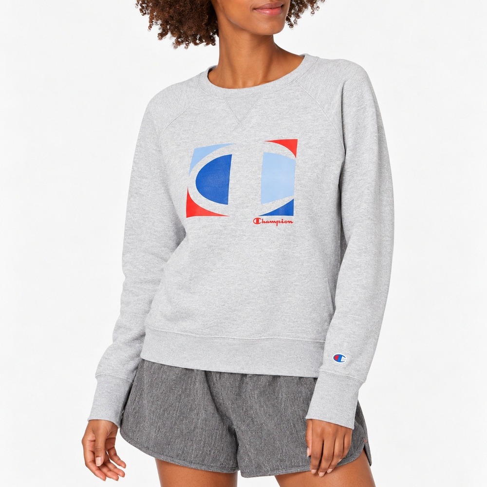 NWT NEW Champion Women Powerblend Classic C Graphic Sweatshirt Oxford Gray Large